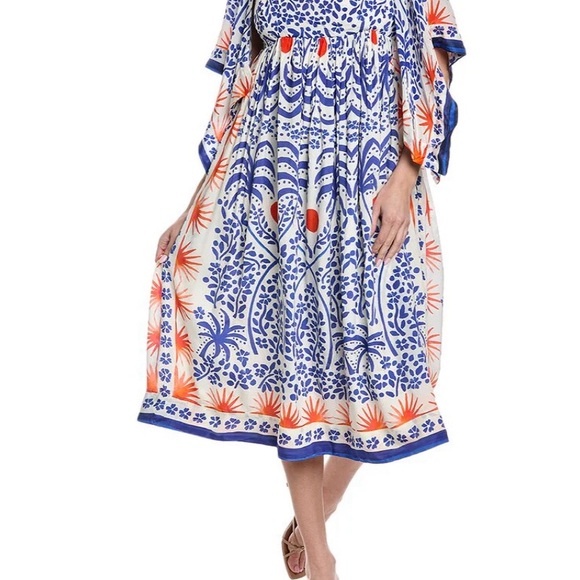 FARM Rio Dresses & Skirts - Gorgeous! Blue Afternoon Breeze Scarf Sleeve Midi Dress! This will turn heads!